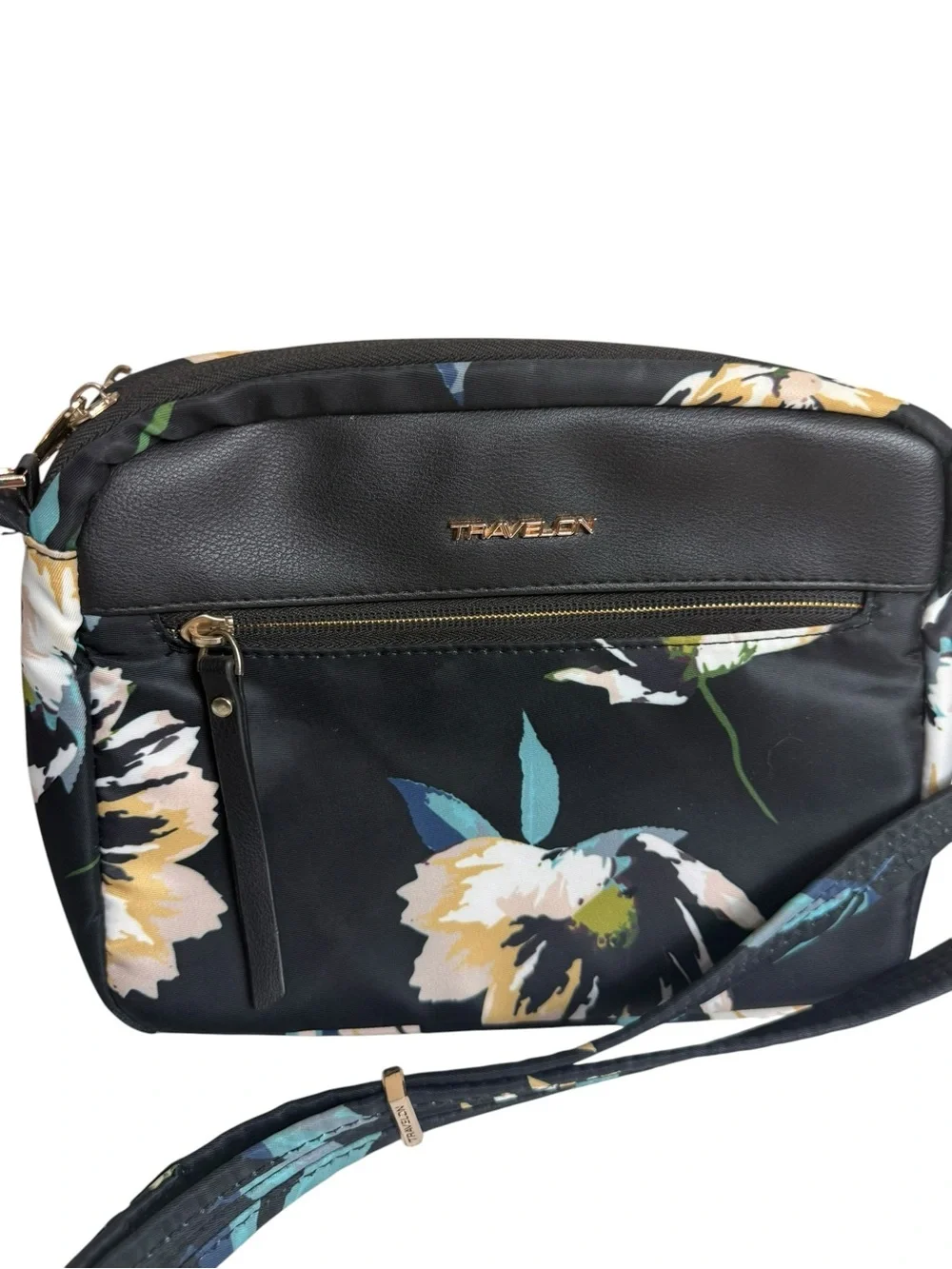 Travelon Addison Black Floral Crossbody